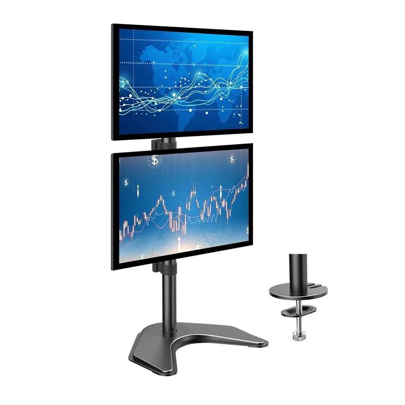 Soporte de mesa para dos monitores con sistema apilado y placa
