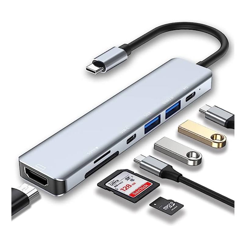 HUB USB ARGOM TYPE C, 5 EN 1, 1X HDMI 4K, 1X PUERTO SD, 1X MICRO SD, 1X USB  3.0, 1X USB 2.0 GRIS. 
